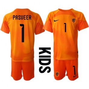 Holland Remko Pasveer #1 Målmand Udebanesæt Børn VM 2022 Kort ærmer (+ korte bukser)